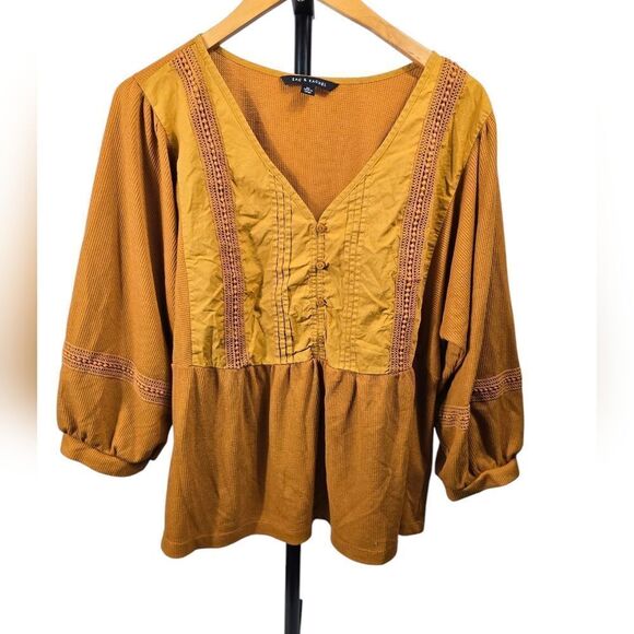 Zac & Rachel Yellow Puff Sleeve Ruched Blouse - Picture 2 of 7